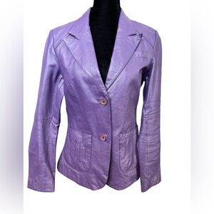 Vintage Violet Purple Leather Blazer Coat Jacket Size 10 70's Vibe